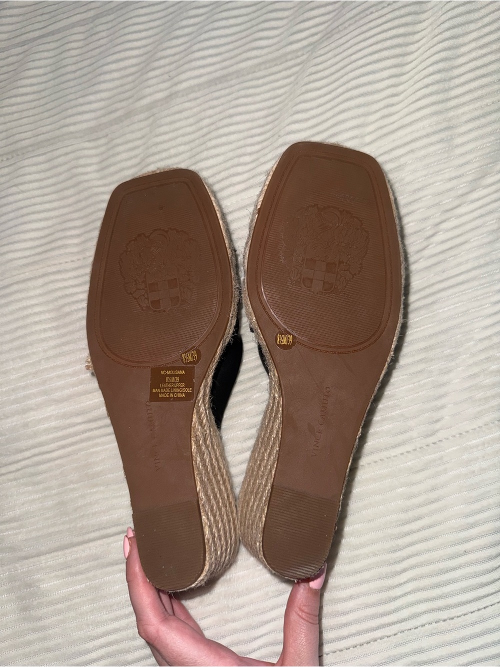 Vince Camuto Black Multi-Strip Espadrille Wedge Mule - Picture 3 of 4